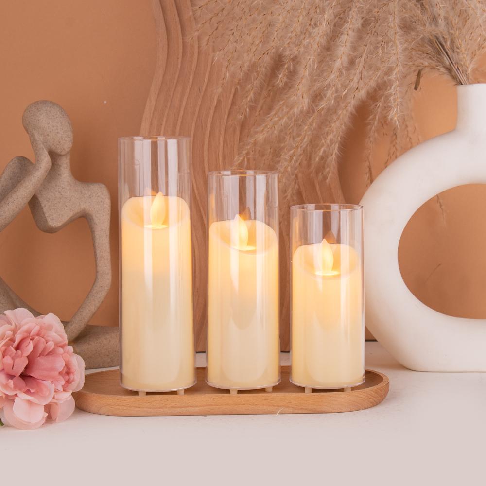 Glass-Covered LED Flameless Candles with Wavy Top Set