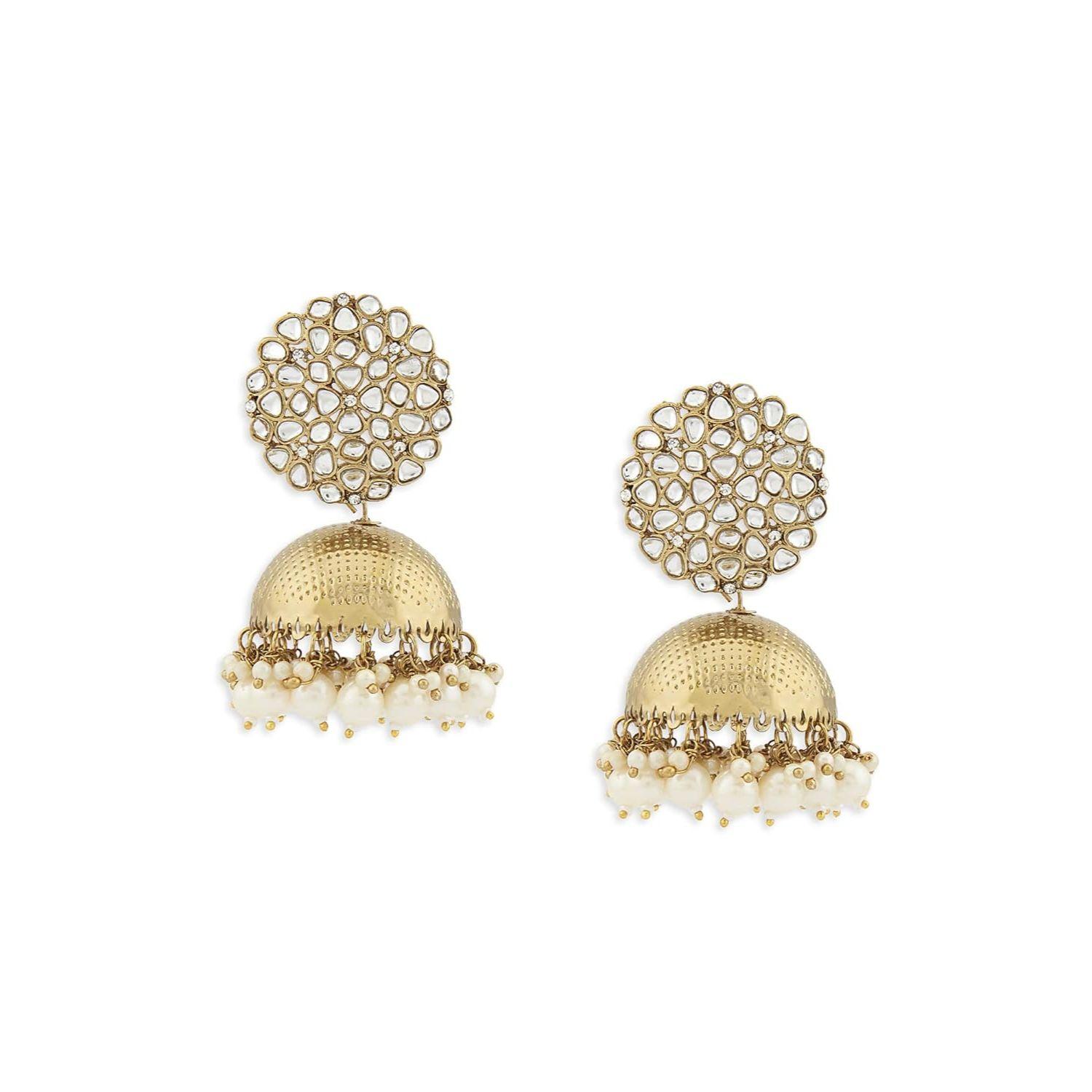 

Antique Tone Kundan Embellished Jhumki Earring For Women