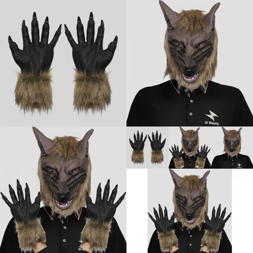 Scary Wolf Mask With Fur Gloves Perfect For Halloween Costume Parties And Cosplay Events