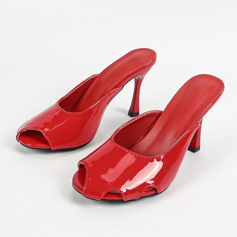

Дизайнерские туфли-лодочки с открытым носком, красные туфли на высоком каблуке, сандалии, женские удобные лакированные туфли-лодочки, женские мюли, шлепанцы 43 красный