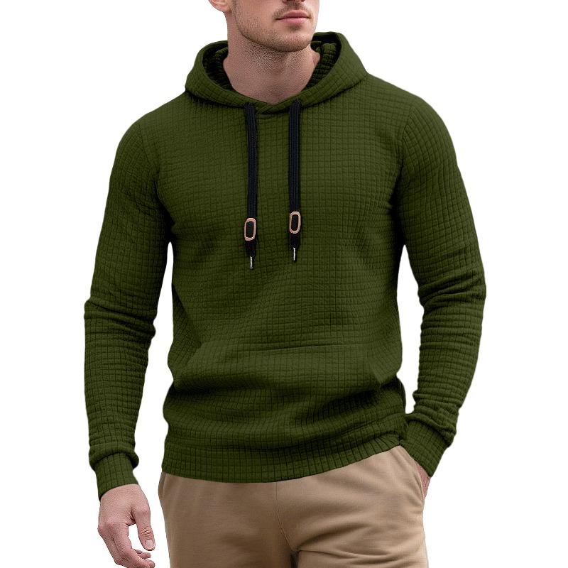 European Size Men's Casual Pullover Jacquard Pocket Sweater Small Square Quilting Cotton Fabric Hooded