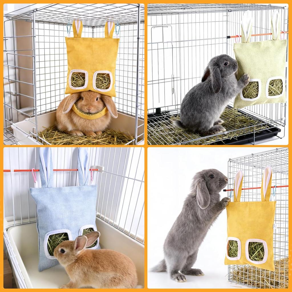 2 Pack Rabbit Guinea Pig Hay Feeder, Cute Bunny Hay Bag, Hanging Hay Holder for Guinea Pig Cage, Hay Feeder for Rabbits Chinchillas Hamsters Small