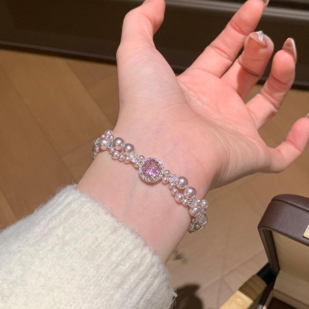 Zircon Pearl Double-Layer Pull-Out Bracelet - Light Luxury Retro Chinese Style Exquisite Jewelry.