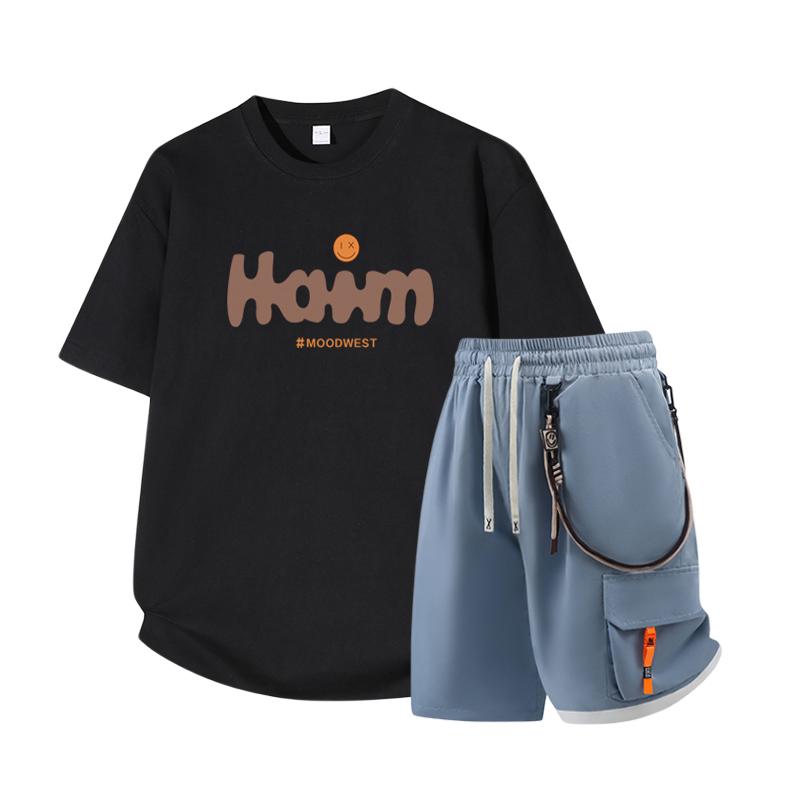 Dmo Men's Short Sleeved Set Summer Short Sleeved Slim Fit Upper Garment Men's Two-piece Set