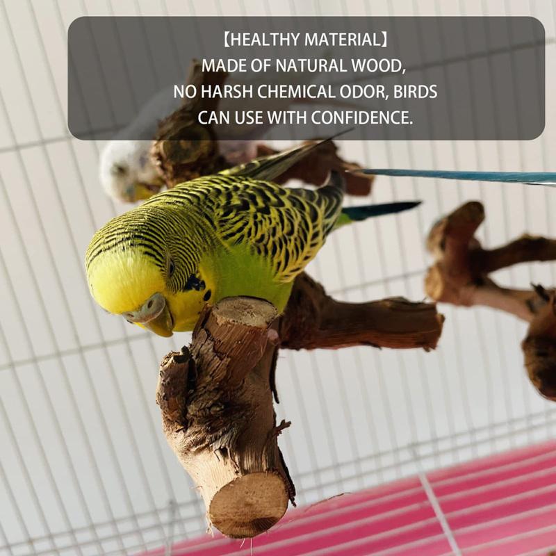 Bird Perch Stand Natural Wooden Stand Branch Chewing Stick Training Climbing Toy Bird Cage