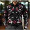 Herren Hemden mit Blumenmuster Langarm Lässiger Cardigan Neue Knöpfe Urlaubsmode Hemden
