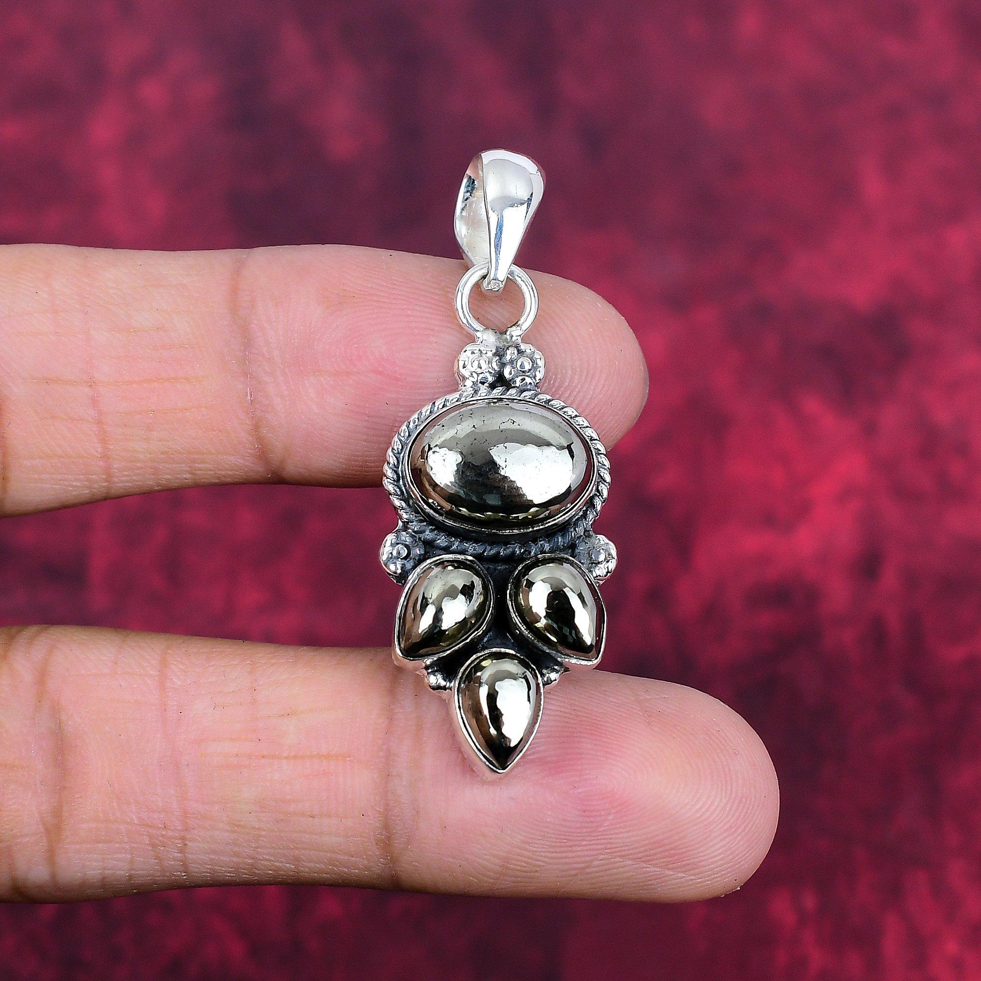 

Apache Pyrite Gemstone Pendant, 925 Solid Sterling Silver Antique Pendant, Handmade Jewelry Anniversary, Gift For Mom 1.96 Inches