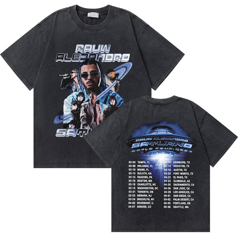Rapper Rauw Alejandro Cosa Nuestra Vintage Washed T Shirt Men Women Hip Hop Fashion Pop Music Tshirt Mens Oversized Tshirts