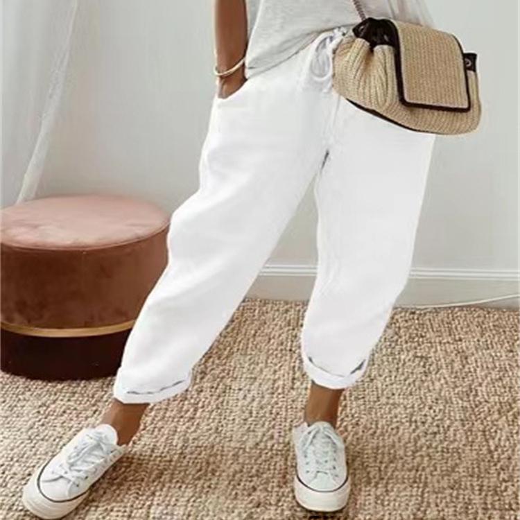 

Женские брюки 2026 Лето Свободные брюки Женские Винтажные Длины до щиколотки Широкие брюки Модные Офисные Женские Низ S белый