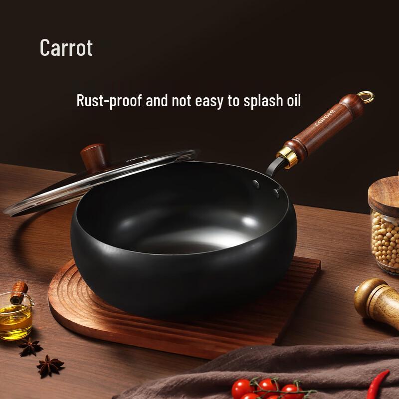 Carote Non-Coated Fine Iron Wok with Lid 24cm