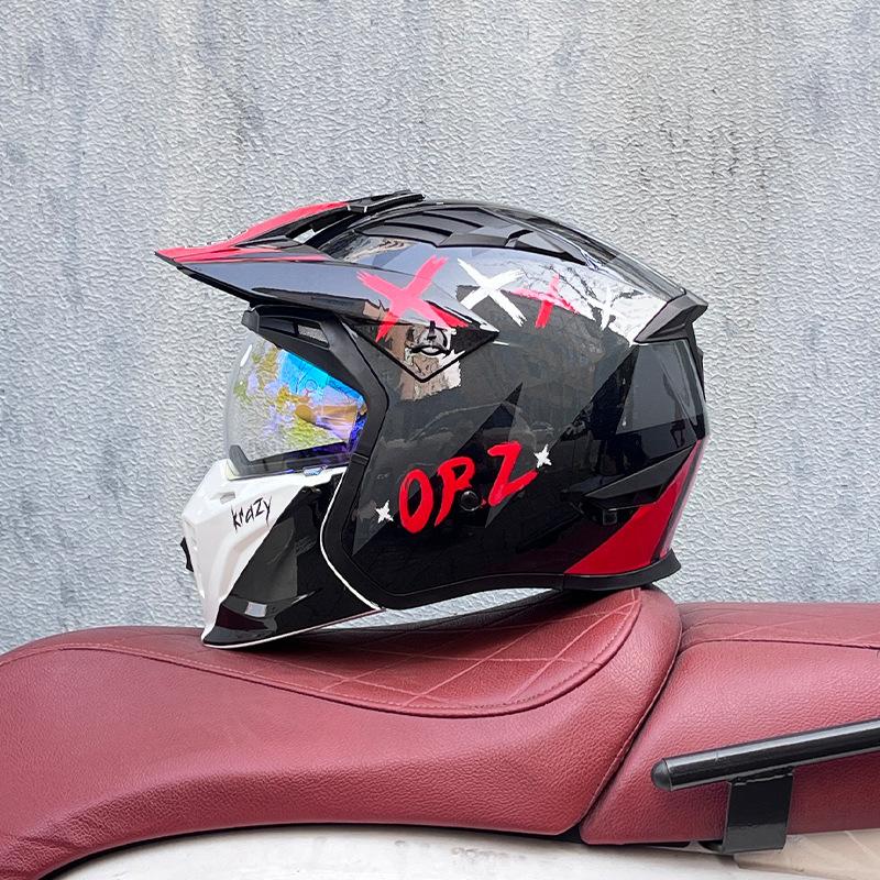 Street Fighter Motorcycle Helmet Men's and Women's Full Helmet Four Seasons Locomotive Retro Detachable Combination Helmet