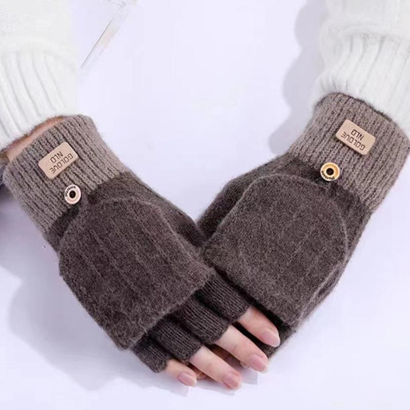 

Пара Термальных Зимних Варежек без пальцев с откидным верхом, Вязаные Конвертируемые Женские Теплые Перчатки a pair кофейный