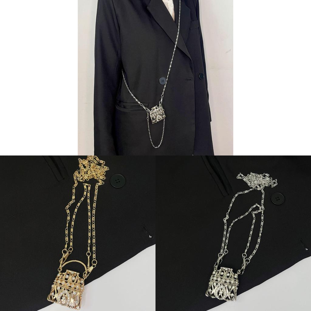 Street Style Mini Metal Chain Crossbody Bag With Diamond Embellishments For Daily Use
