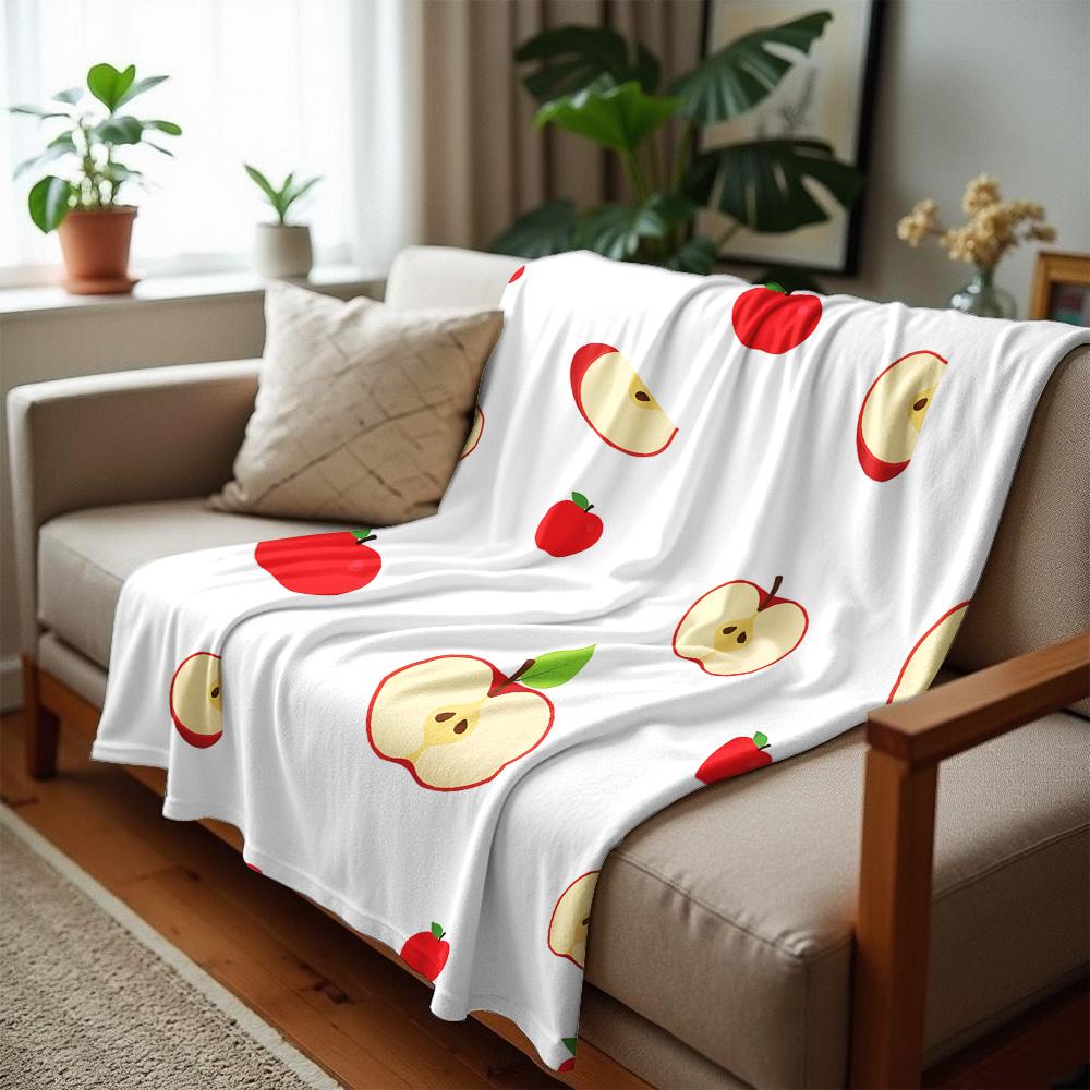 Crisp Red Apple Fruit Anime Cartoon Flannel Blanket Soft Warm Throw for Bedroom Sofa Car Kids Holiday Gift