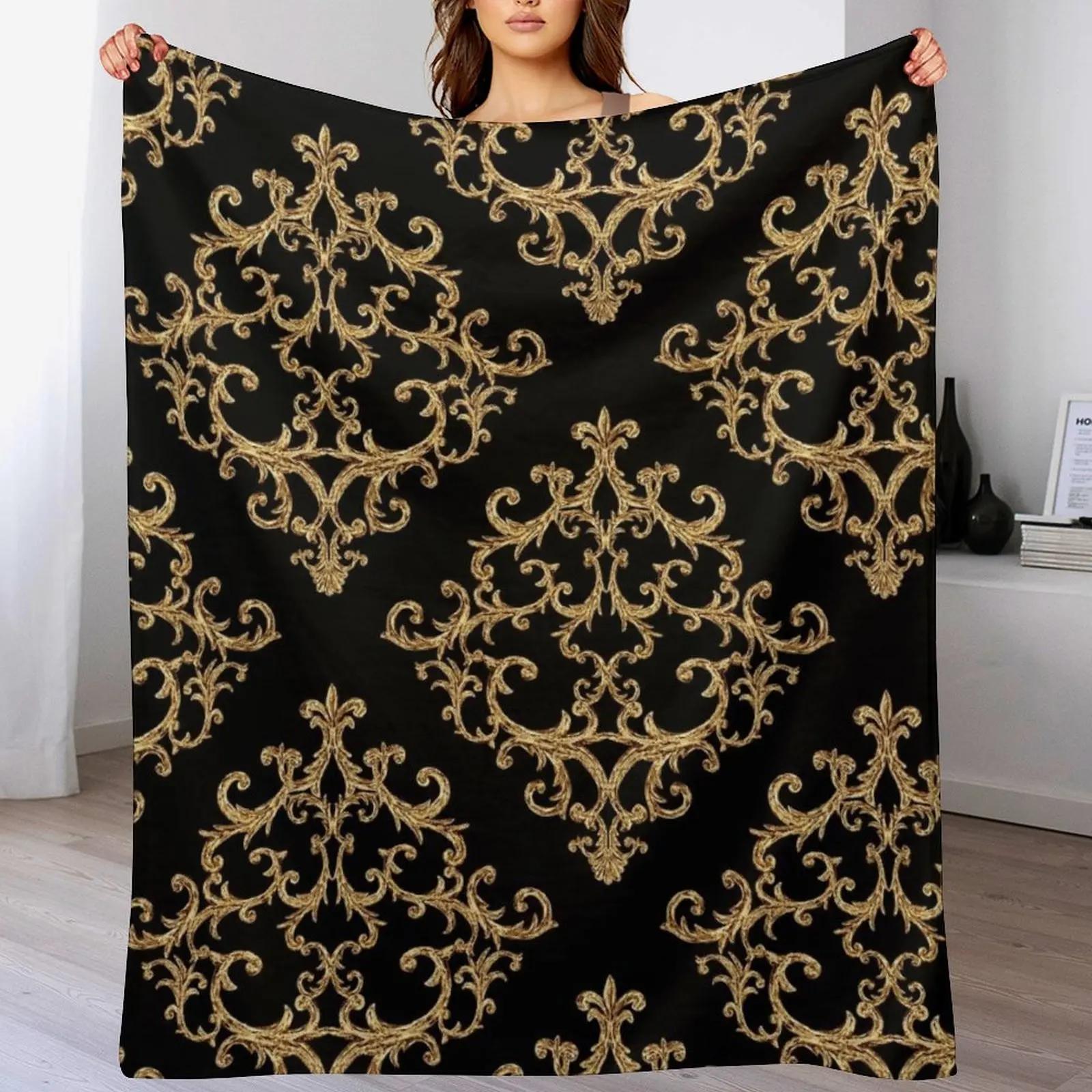 Black and gold pattern Throw Blanket Cozy Home Blanket Gift for Christmas Holiday 102x76cm(40x30in)