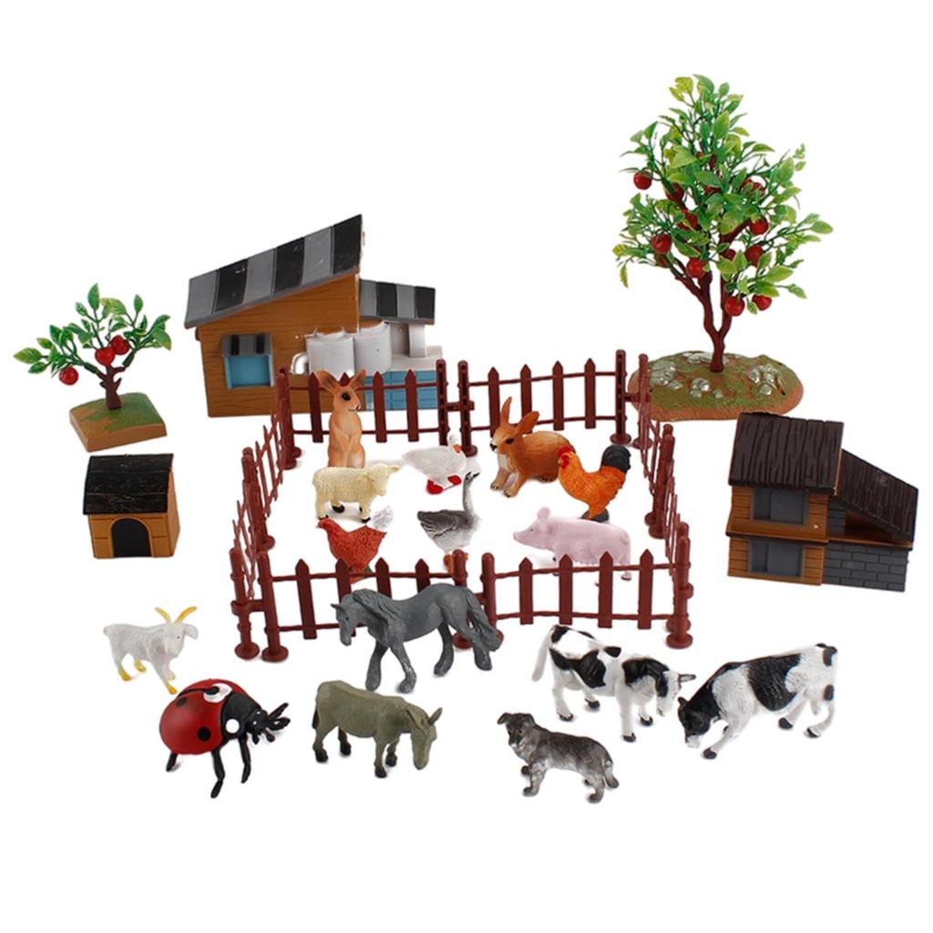 21Pcs Farm Figures Contains Fences Animals Plastic Animal
