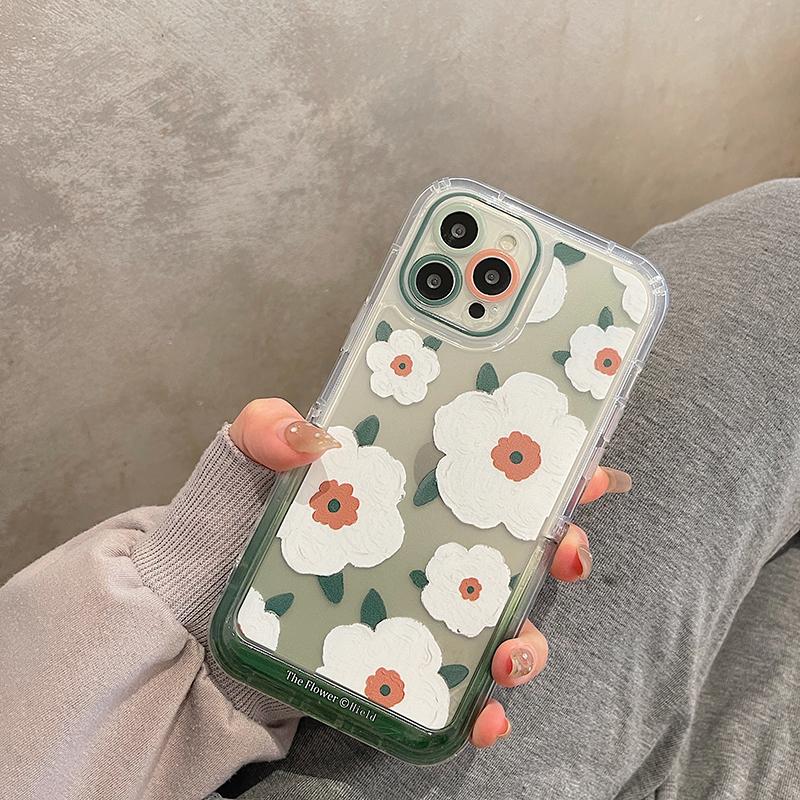 White Floral Folding Holder Stand Phone Case For Iphone 14 Pro Max 13 11 12 14 Plus Soft Silicone Cover Bumper