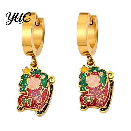 Oil Dropping Earrings 1 Pair Women Christmas Dripping Earrings, Santa Claus Xmas Daily Wear Tree Sleigh Dangle Earring, Lightweight Hypoallergenic