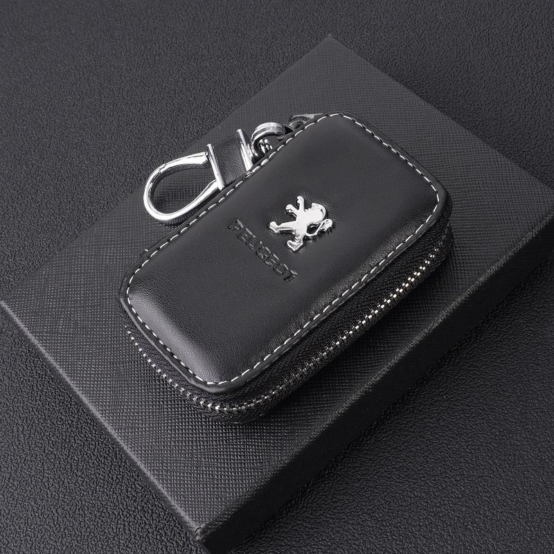 Leather Car Key Cover Case Wallet Bag For Peugeot 206 307 308 3008 207 208 407 408 508 2008 5008 Key Bag Keychain Accessories