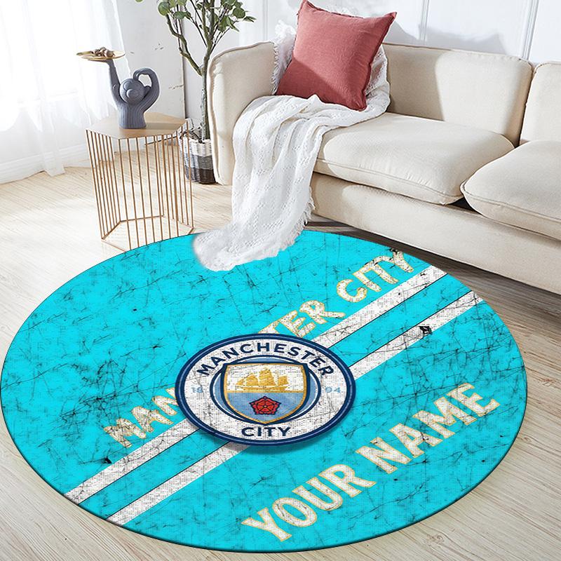 Custom Name MCFC Round Area Rug,Carpet Rug for Living Room Bedroom Sofa Playroom Decor,Non-slip Floor Mat