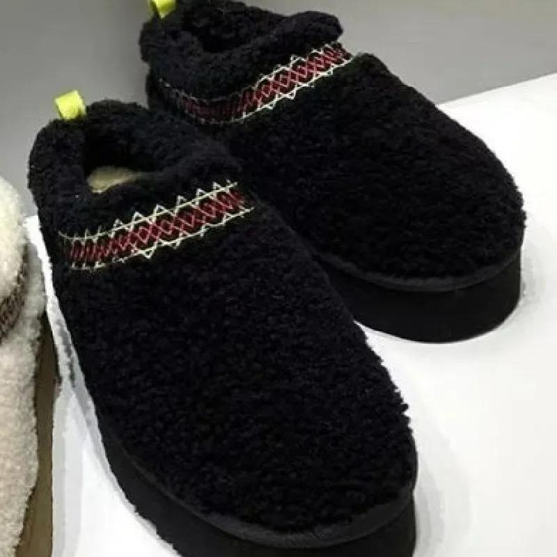 

Роскошные туфли-мулы на платформе с стригущейся тесьмой, женские зимние теплые меховые ленивые лоферы, женские брендовые дизайнерские короткие ботинки из овечьей шерсти на толстой подошве 35 чёрный