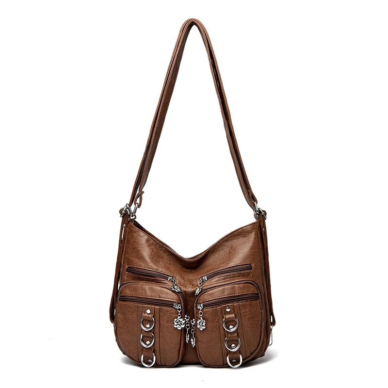 

Women S Bag PU Shoulder Bag Soft Fashion Handbag Large Vintage Black Dyeing Dumpling Pack Multi-Pockets Crossbody Bags коричневий
