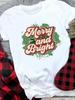 (Asian Size) Merry Christmas Tee Top Festival Lovely Cute New Year Holiday Casual  Lady Short Sleeve Fashion Women Print Graphic T-shirts