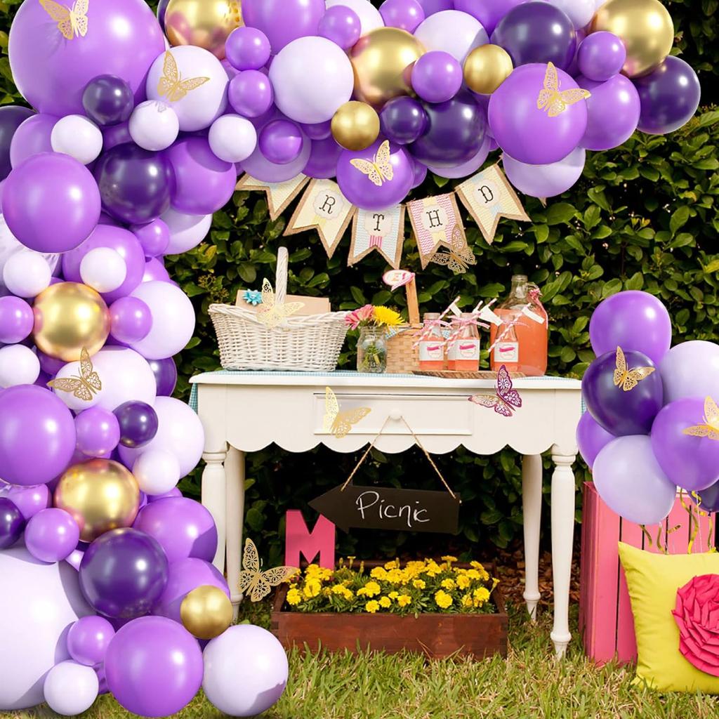 111PCS light purple gold metal latex balloon set suitable for birthday parties, weddings, Valentine's Day party decoration