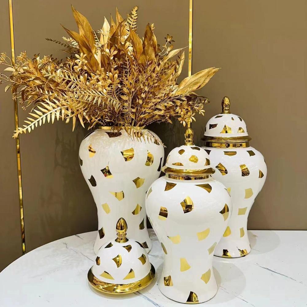 Flower Vase Ginger Jar Home Decoration Ceramic Vase Middle Eastern wedding table decoration Tall Floor  vase Platinum ginger jar