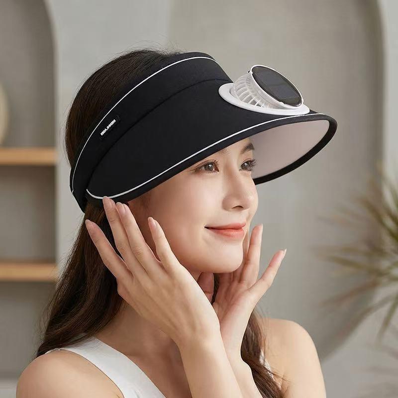Wide Brim Sun Hat With Fan Breathable Solar Powered Fan Outdoor Visor Hat Empty Top Sunshade Beach Sunshade Hat Women