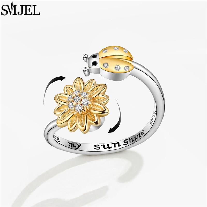 Etnisk Mote Tusenfryd Blomst Angstring Justerbar Dame Jenter Bekymring Stresslindring Smykker Spinnende Fidget-ringer Festgaver