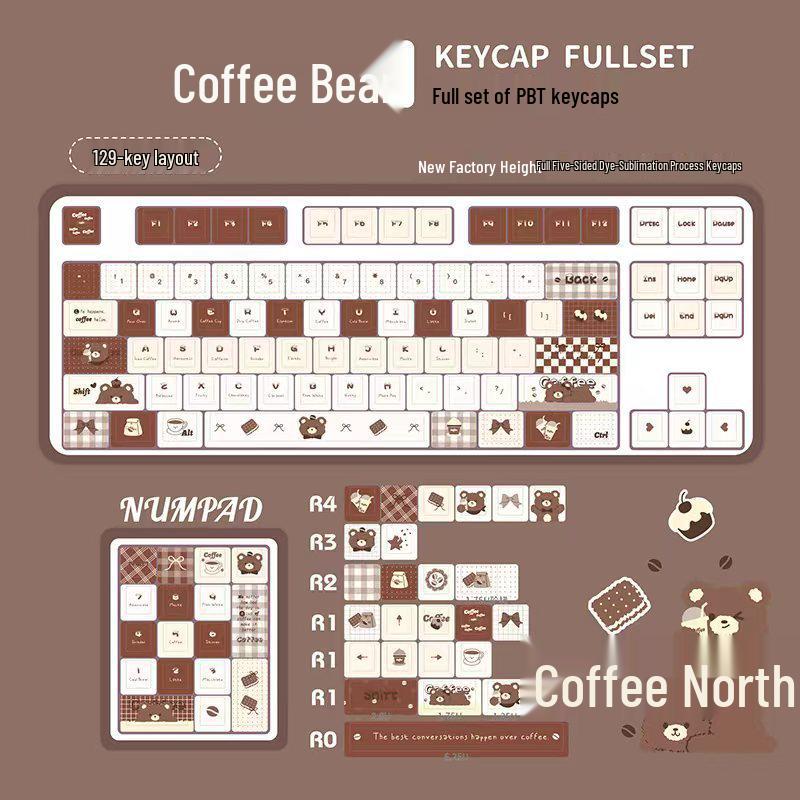 Милая Мультяшная Кофейная Медвежья PBT Клавиша - Сублимационная Печать для Механических Клавиатур