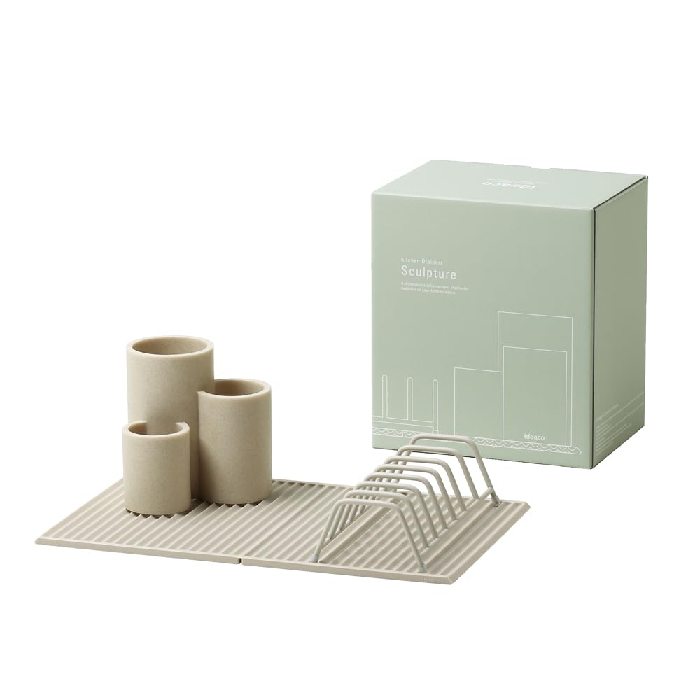 Ideaco Gift Silicone Mat Tool Stand Dish Rack Set Kitchen Drainers Sculpture Gift White 3-Piece