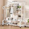 Indoor Double-Rod Floor-Standing Clothes Rack for Balcony or Bedroom