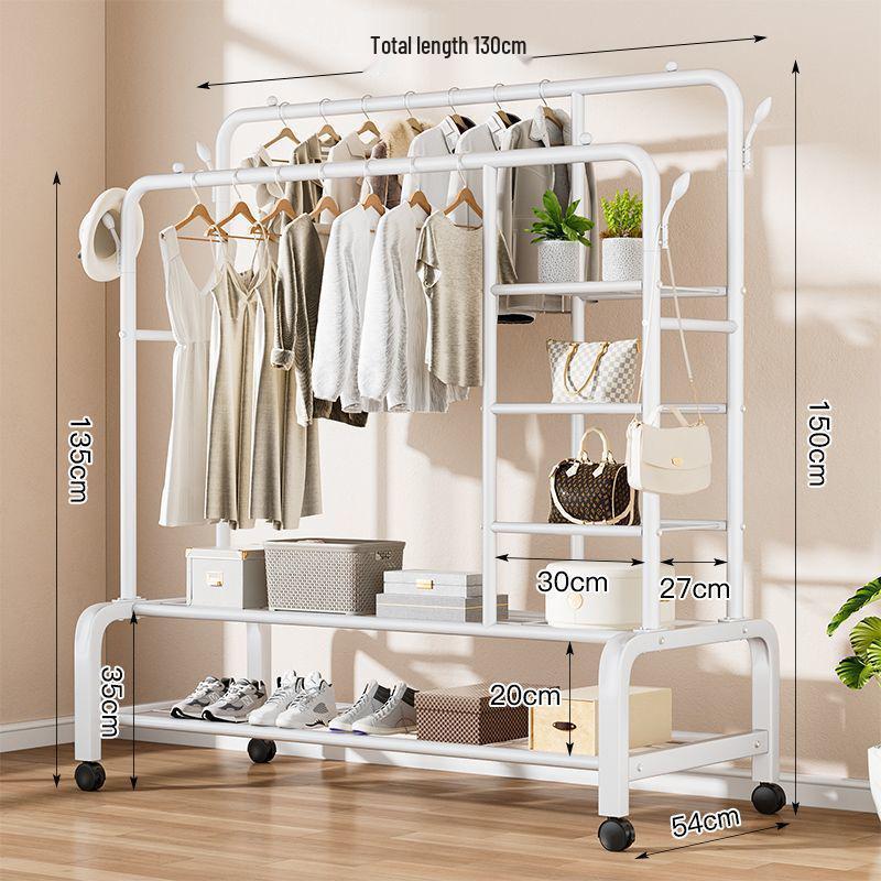 Indoor Double-Rod Floor-Standing Clothes Rack for Balcony or Bedroom