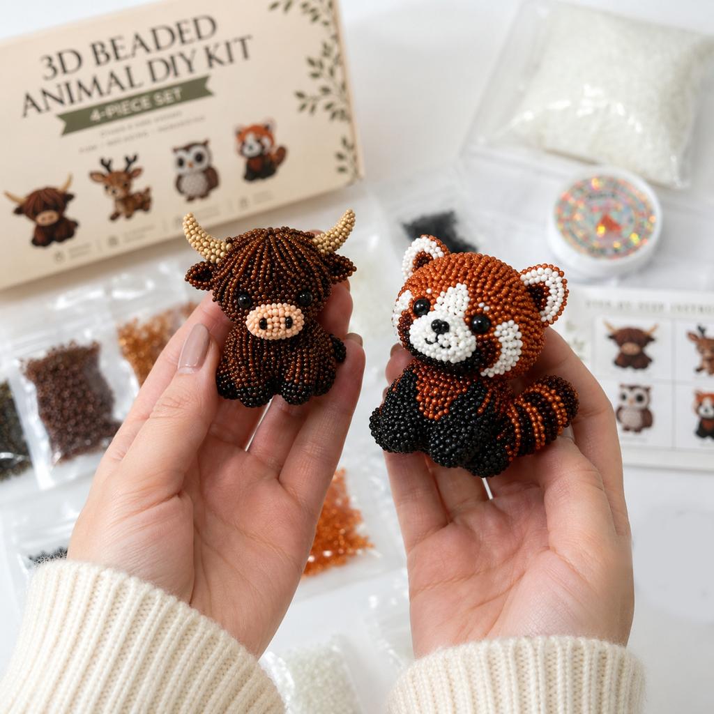 3D Beaded Animal DIY Kit Set for Beginners and Adults Creative Bead Crafting Project Kit with Deer and Bull Patterns Manual Assembly Toy Gift