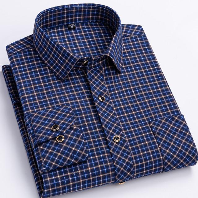 New Fashion Shirts For Men's Long Sleeve Spring Autumn Soft Regular-fit Brushed Single Pocket Checked Comfort Casual Plaid Shirt