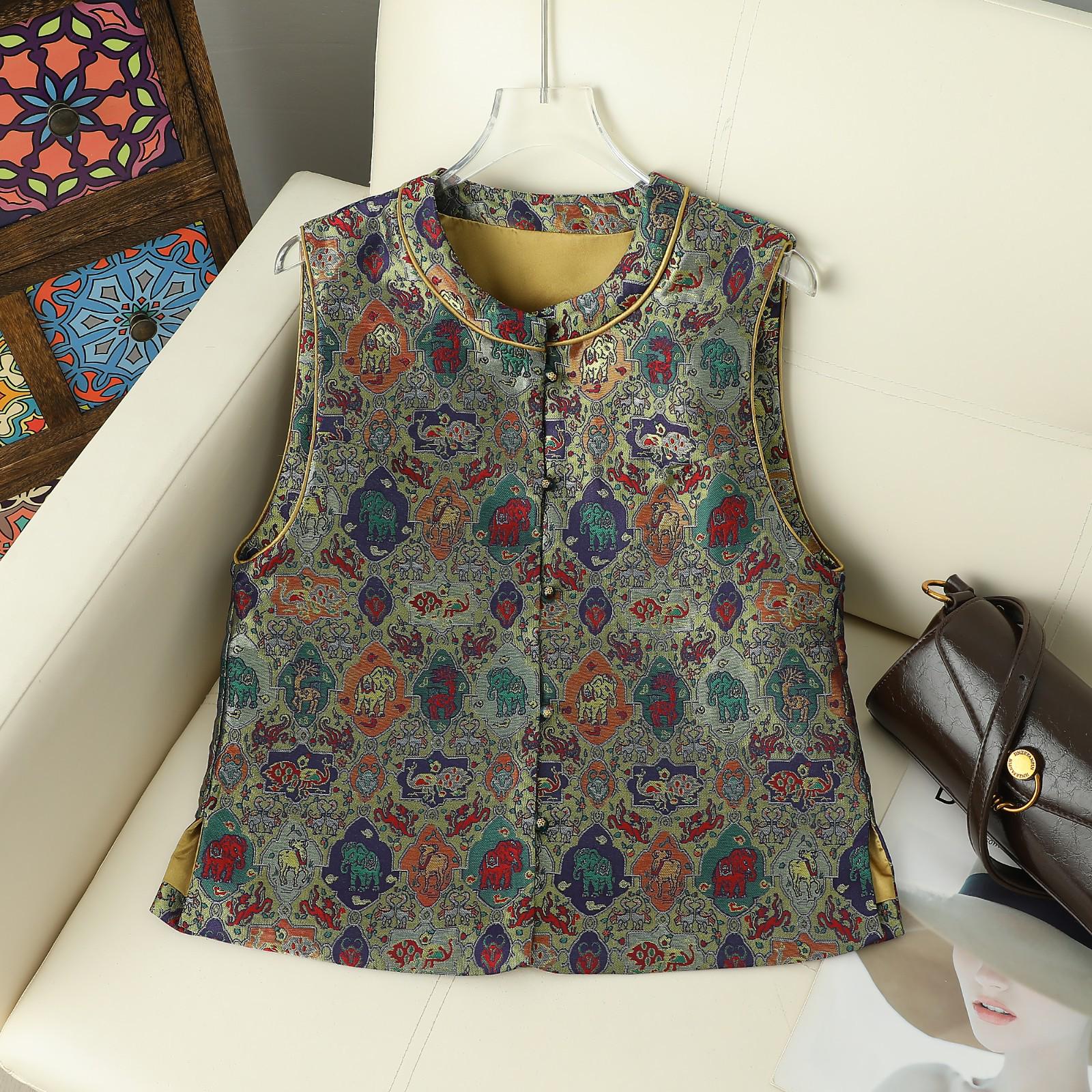 

2026 New Chinese Style Round Neck Jacquard Tang Suit Floral Vest 2XL