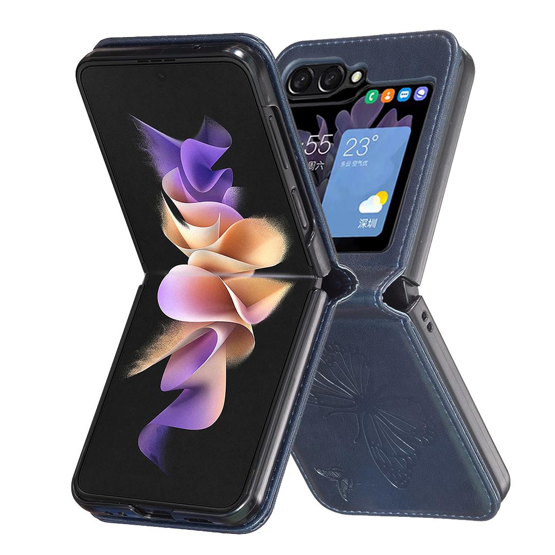 

Чехол для Samsung Galaxy Z Flip7 FE 5G/Z Flip6 5G/Z Flip5 5G с узором Бабочки из ПУ кожи+ПК, противоцарапная накладка для телефона Blue