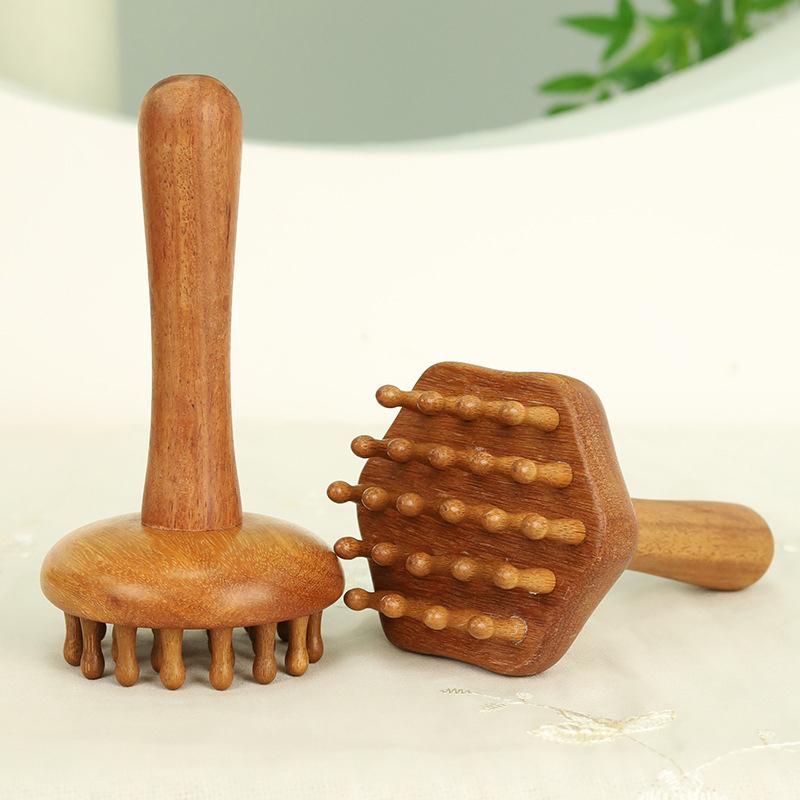 Multi-Functional Wood Therapy Massage Comb Scalp Head Massager Natural Wood Circular Tooth Guasha Scraping Body Massager