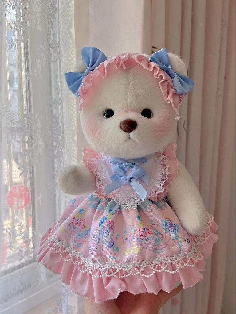 Medium Bear Outfit - Blue Pink Striped Carrot Overalls Set