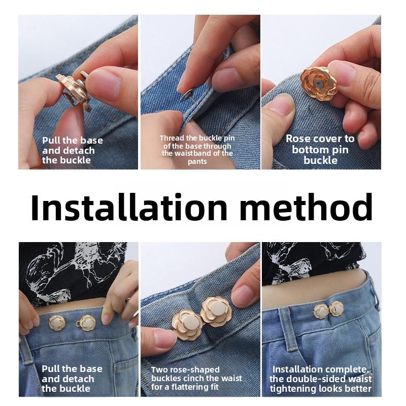 Camellia Flower Waist-cinching Button for Jeans, A Must-have Waist-cinching Tool. The Pants Are Sewn and Detachable with A Fixed Button