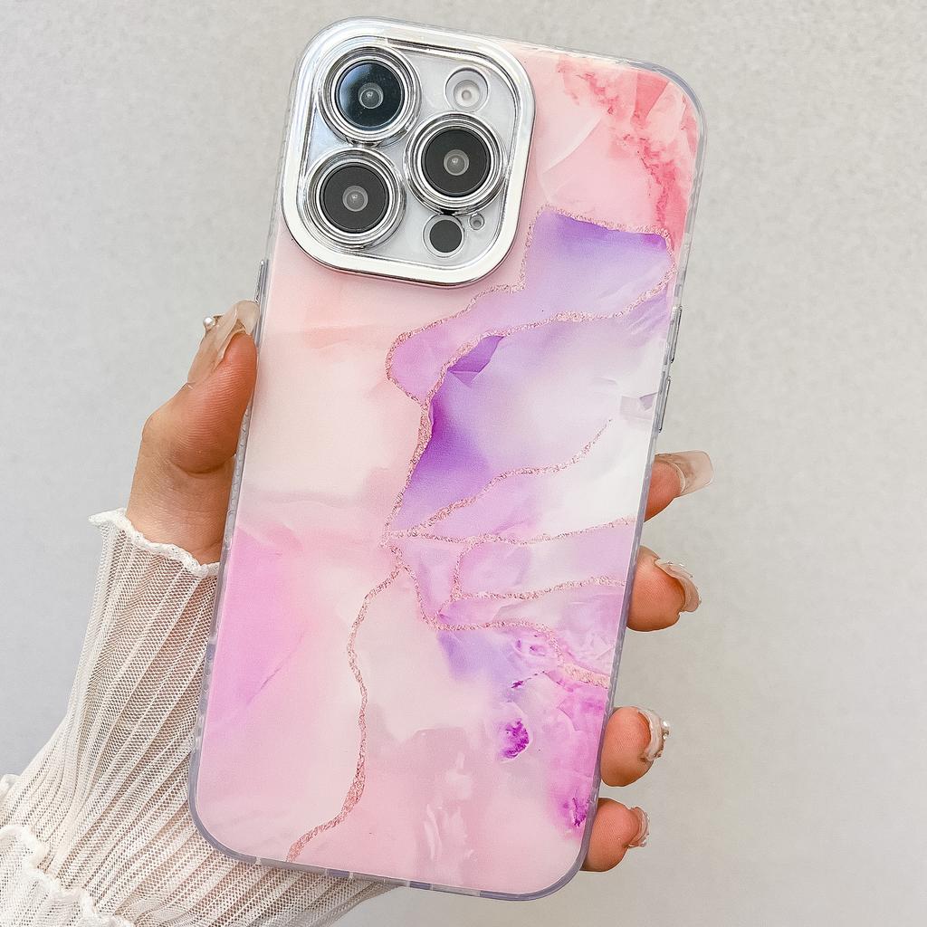 Electroplating Fine Hole Marble Pattern Suitable for IPhone16promax Mobile Phone Case IMD Apple 15 Anti Fall Protection Case