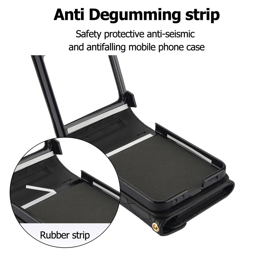 For Samsung Galaxy Z Flip7 FE 5G/Z Flip6 5G Case Card Holders PU Leather+PC Phone Cover with Detachable Shoulder Strap