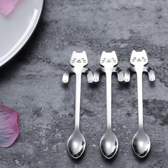 Cartoon Cats Long Handle Stainless Steel Coffee Tea Hanging Spoon Kitchen Supplies
