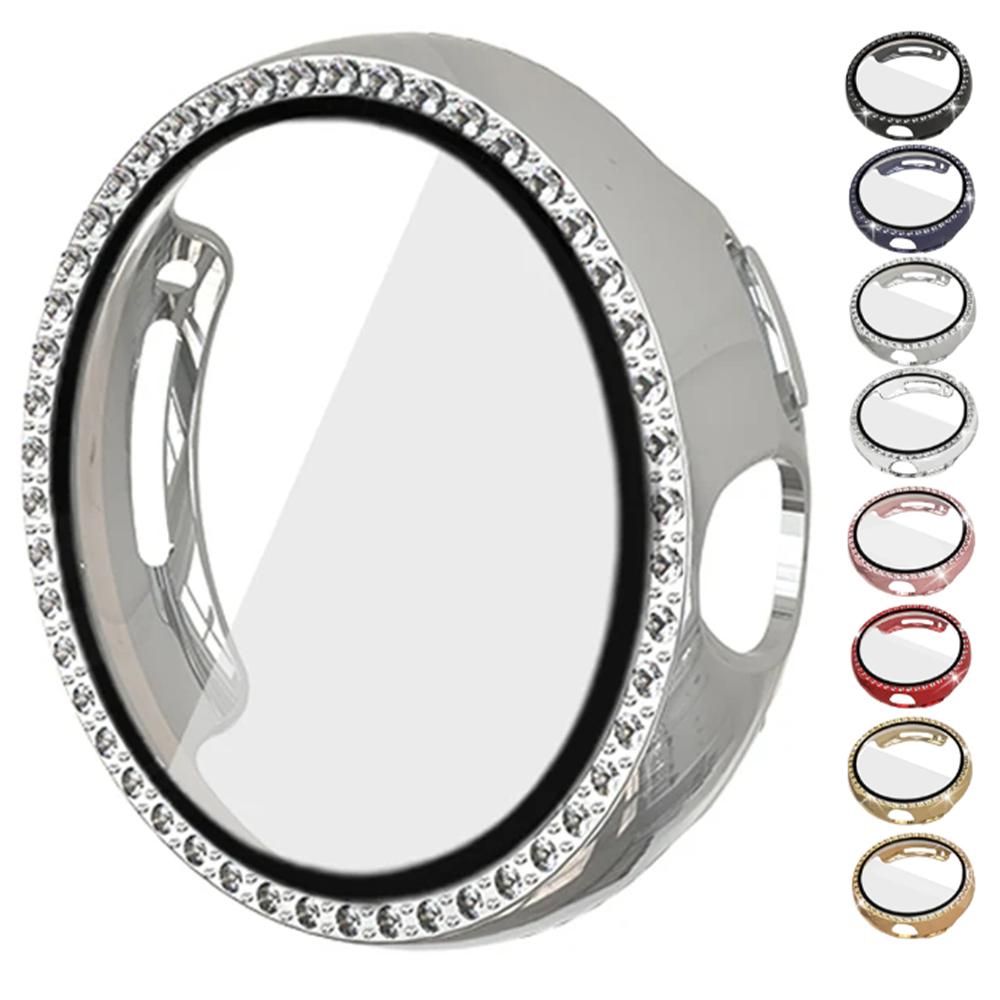 Diamond Case with Temepred Glass for Google Pixel Watch PC Bumper Screen Protector Women Full Bling Cover for Google Pixel Watch Accessories