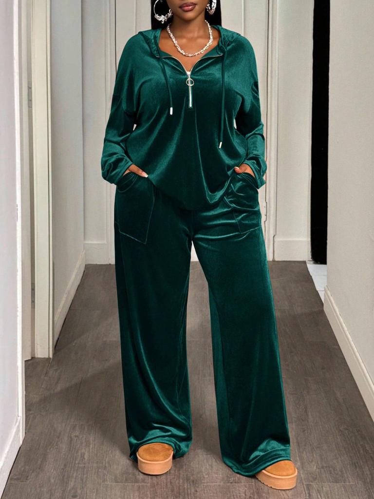 2025 Women's Two-Piece Korean Velvet Casual Sports Set: Hooded Sweatshirt & Pants