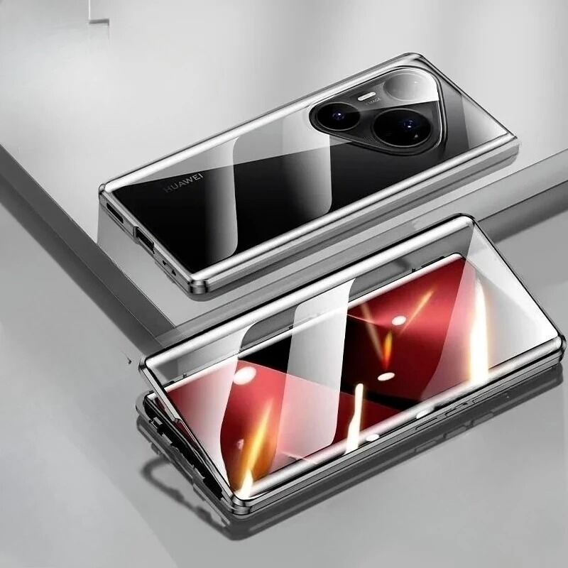 Custodia per Huawei Pura 80 90 P70 Pro Pro+ Ultra con Vetro Temperato Bi-facciale e Cornice Metallica, Paraurti per Telefono, Copertura di Protezione Completa per Lente