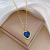 Women's 316L Stainless Steel Heart-Shaped Pendant Necklace with Big Blue Zircon Fashion Clavicle Chain Zircon Gift for Girls