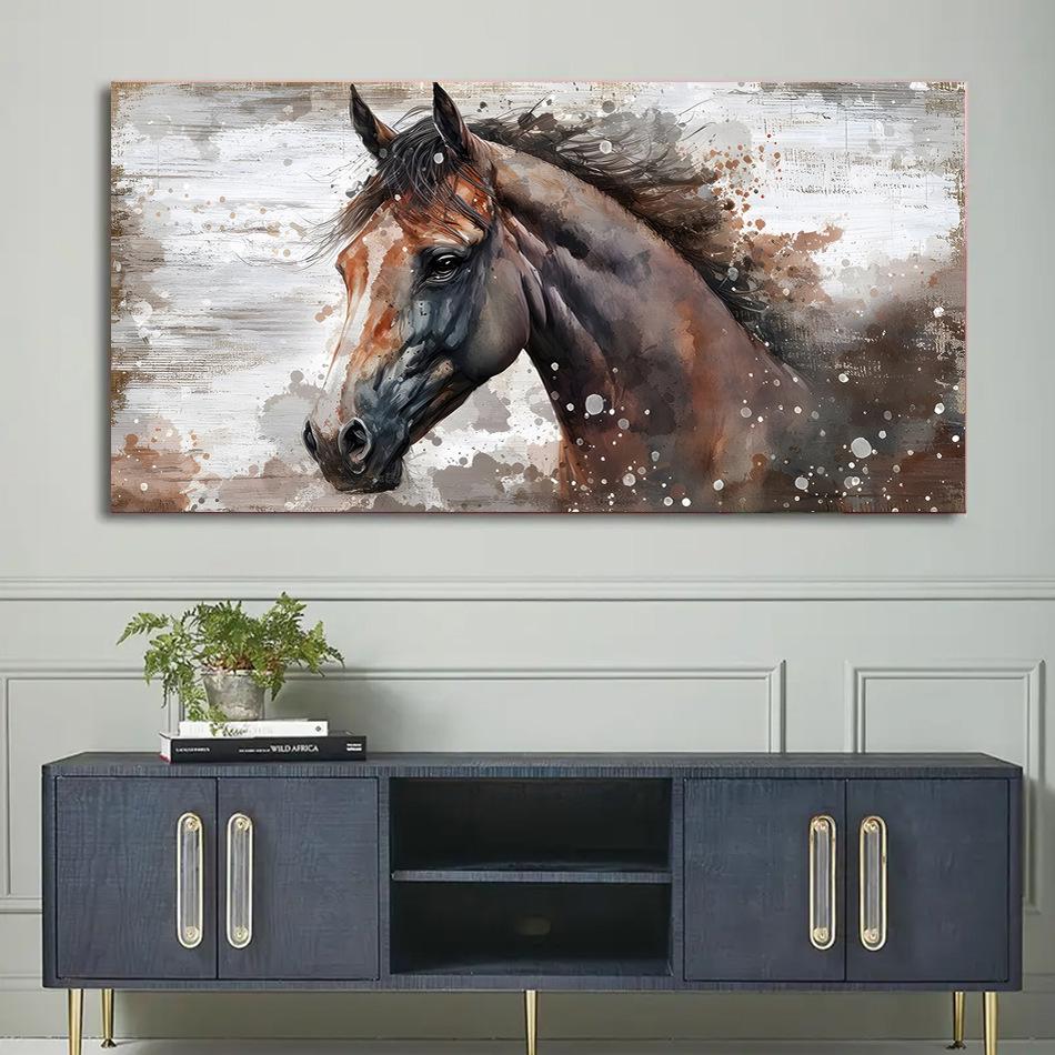 Large Fashion Horse Canvas Mural - Brown Horse Portrait Wall Decor for Living Room or Bedroom